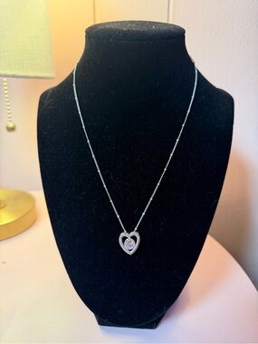 Sterling Silver Heart Pendant Necklace with Pink Center Stone